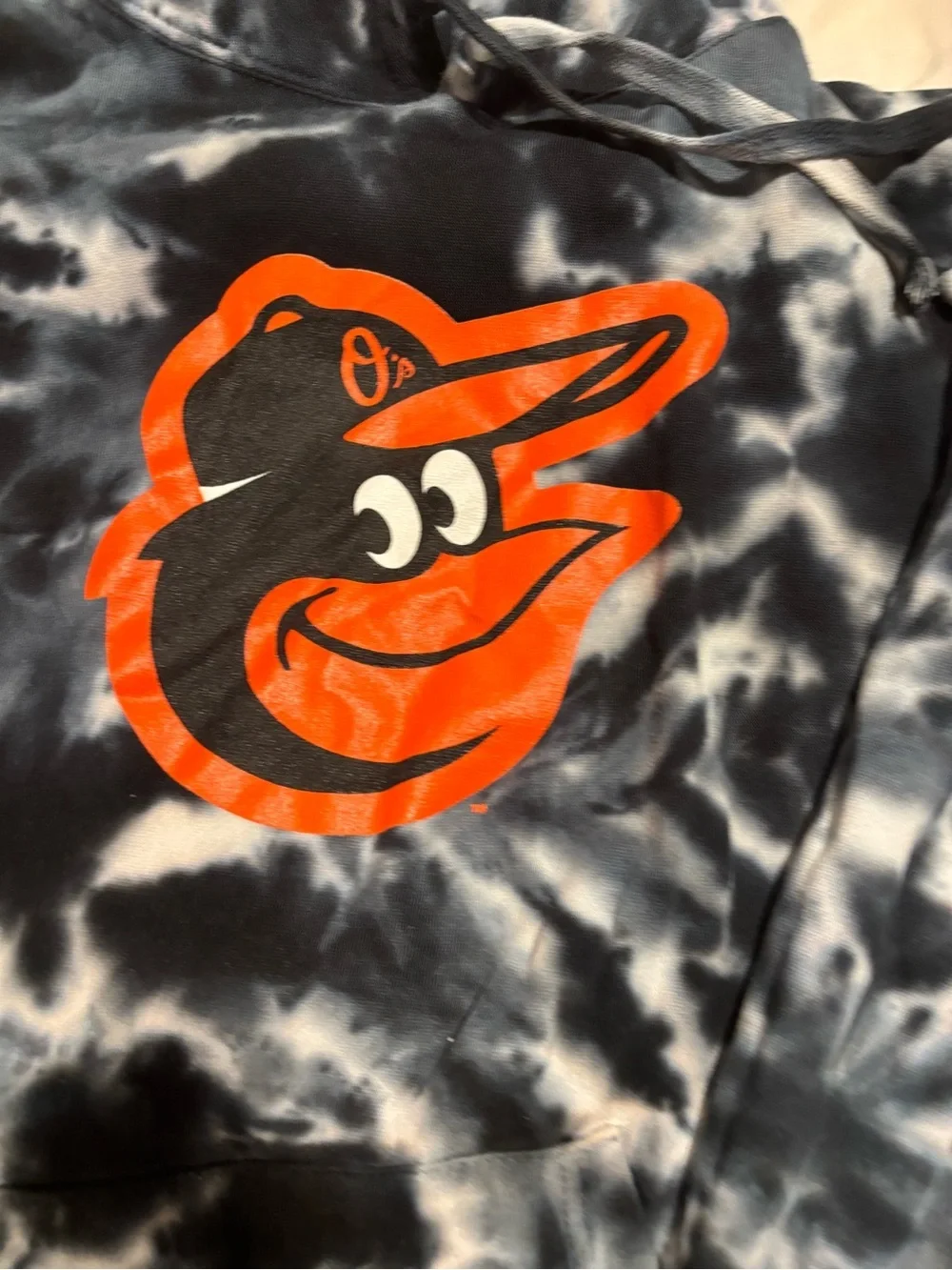 Stitches Black and White Tie-Dye Hoodie with Orange Baltimore Orioles Logo XL